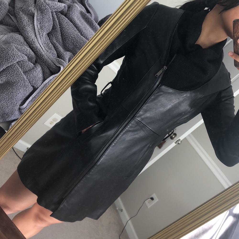 Elie Tahari 100% Full Lamb Skin Leather Lined Long Trench Coat